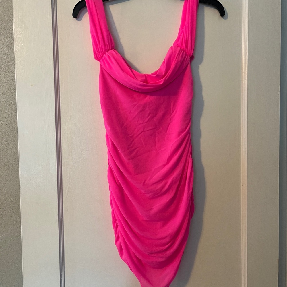Vibrant Pink Ruched Dress - Picture 2 of 3
